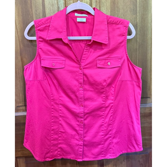 Van Heusen Studio Tops - Van Heusen Studio‎ Womens XL Red Sleeveless Button Down Stretch Cotton Shirt